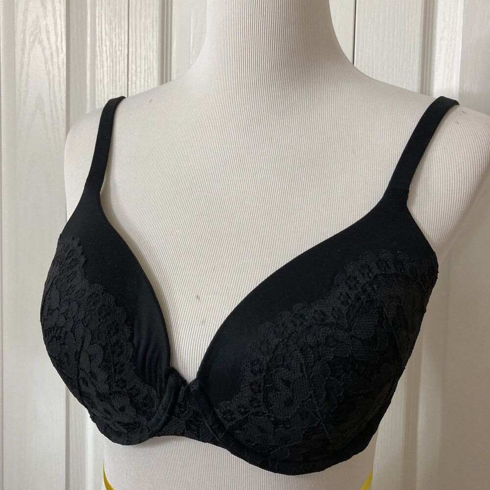 Victoria's Secret Bra Black Lace Convertible Adjustable Straps Floral 34D Padded